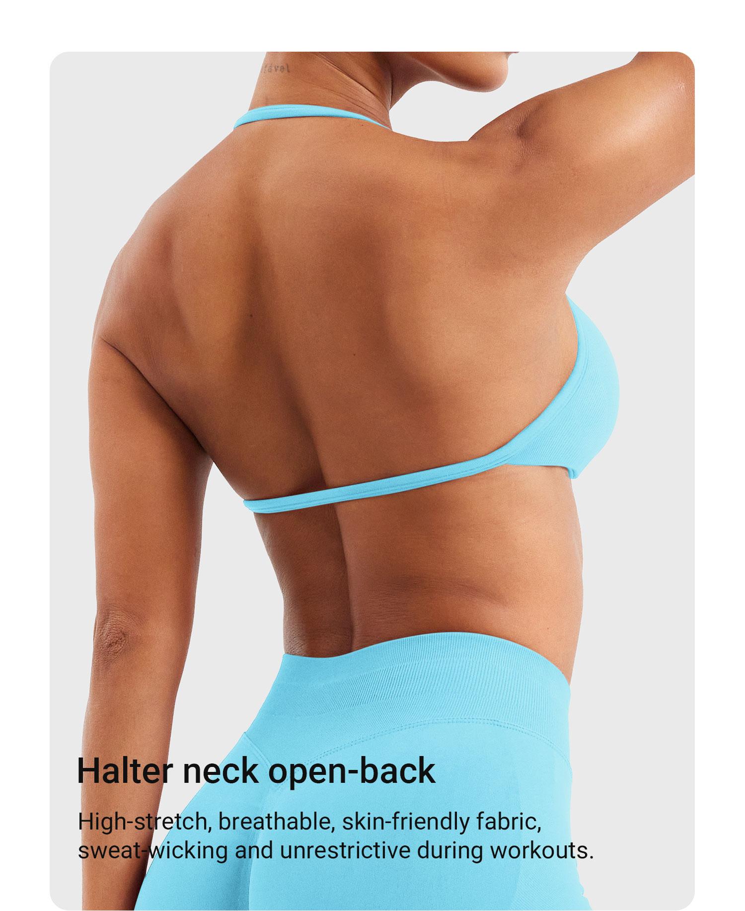 YEOREO SoftHue Impact Strappy Halter Bra for Sports Women Workout Padded Gym Yoga Bra
