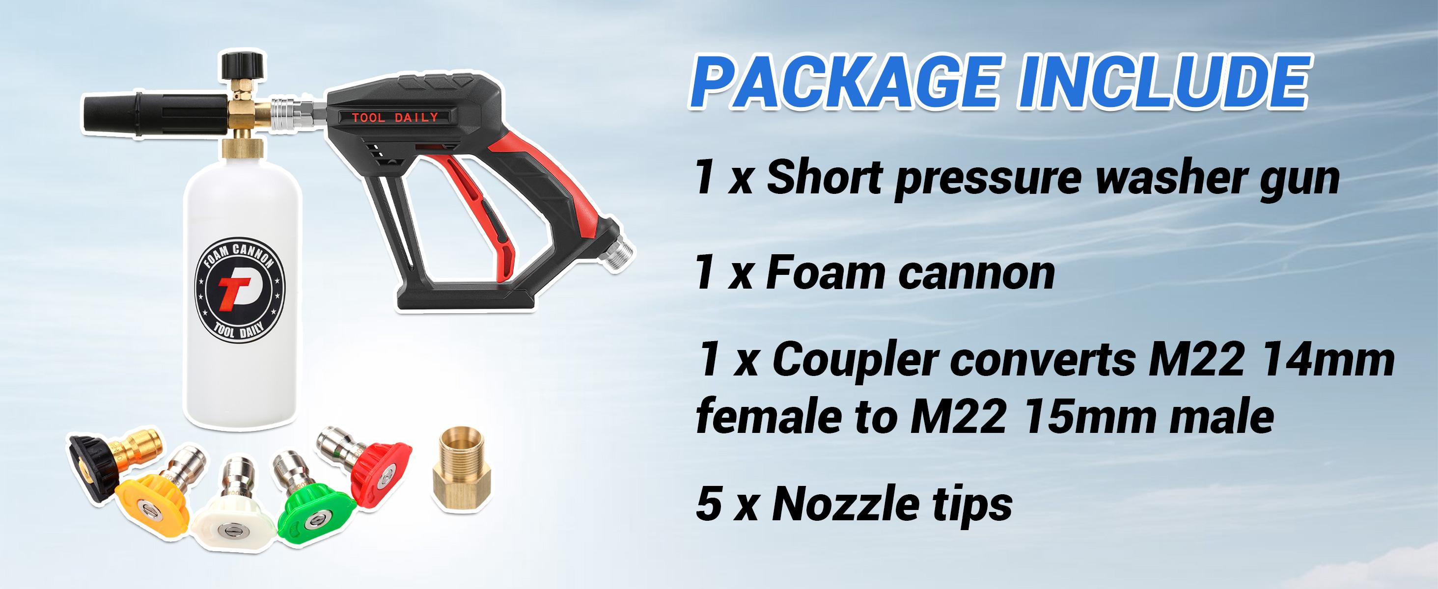 Tool Daily Short Handheld with Cannon FOR PRESSURE WASHER, 1/4 Inch Quick Connector, Water Spray Tool with 5 Nozzle Tips, 1 Liter snow foam lance, FathersDayGift tiktokshopspringglowup Tool Daily Short Handheld with Cannon FOR PRESSURE WASHER, 1/4 Inch Quick Connector, Water Spray Tool with 5 Nozzle Tips, 1 Liter snow foam lance, FathersDayGift tiktokshopspringglowup