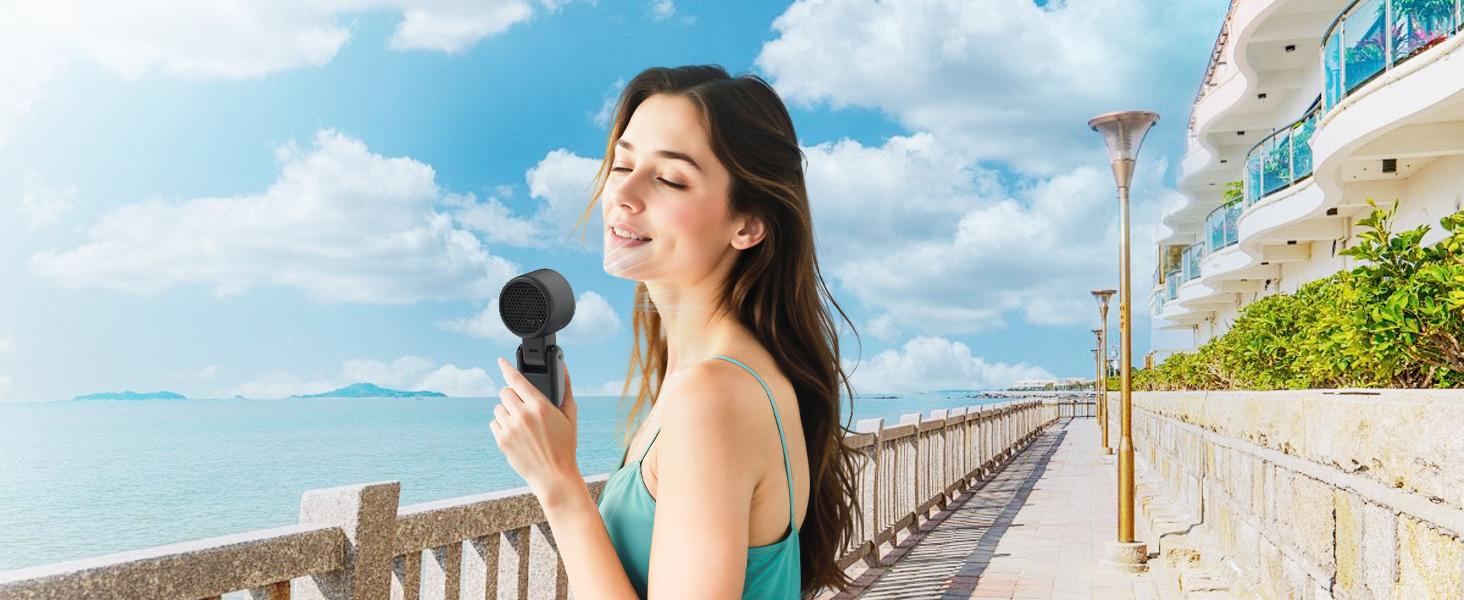 Portable Handheld Turbo Fan with Ice Cooling, Ice Fan, Rechargeable Personal Fan, Up to 12H Cooling, 5 Speed 25550RPM Powerful Portable Fan for Travel, Outdoor, Camping, Hiking