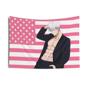 Tapestry Decor Gojo Satoru Jujutsu Kaisen wall tapestry poster for college dorm cave bedroom living room office party decoration gift Decorative Cotton Modern Stripe Design Linen