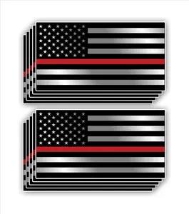 10-Pack Thin Red Line Firefighter Support American Flag 3M Vinyl Stickers Decals for Cars Trucks Windows Bumpers