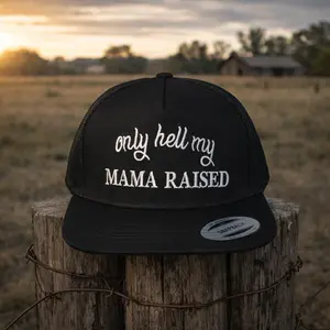 Only Hell My Mama Raised Trucker Hat – Funny Country Quote Snapback Mesh Cap, Southern Western Style Embroidered Hat for Men Women, Adjustable Casual Outdoor Hat