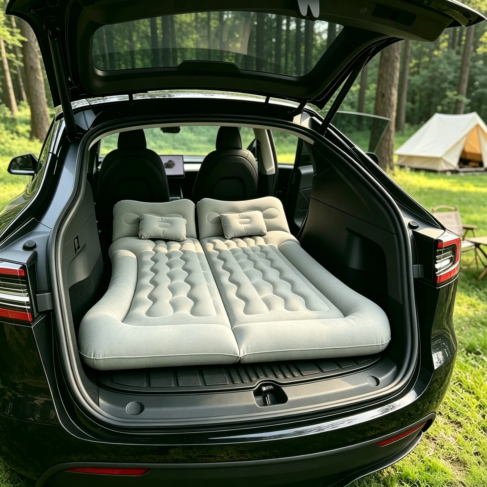 Multi-Model SUV Air Mattress - Thick Flocked Fabric Outdoor Sleep Mat, Rear Seat & Trunk Fit, Full Set Multiple Components Accessory Kit with Pillows, No-Filling Pump for Road Trip Camping