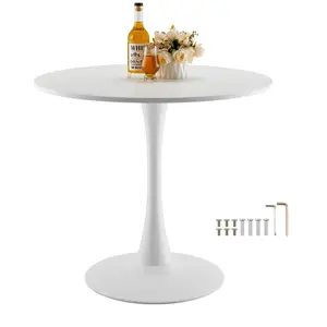 【DealsForYouDays】VEVOR Round Dining Table, 31.5 in Wood Table for 2-4 Person, Modern Circle Furniture, Leisure Coffee Office Tables with Pedestal Base in Tulip Design, for Home Kitchen Living Room, White(Only Table)
