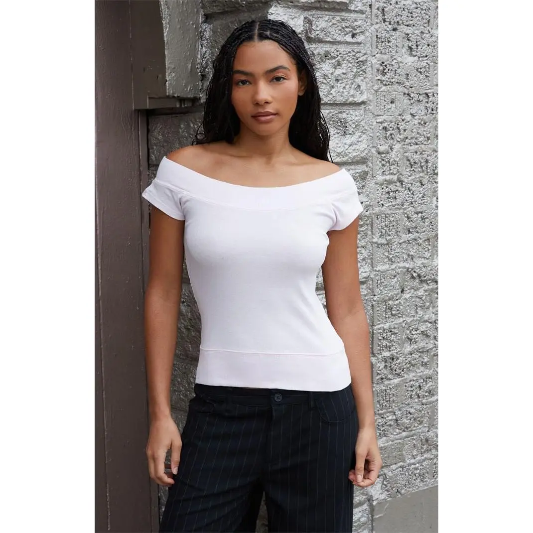 John Galt Women's Pink Ginny Off-The-Shoulder Short Sleeve Top