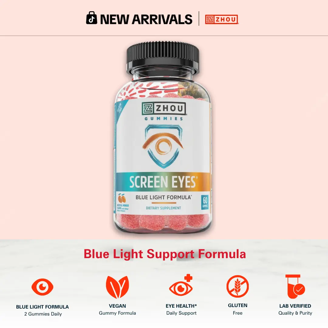 Zhou Screen Eyes Blue Light Gummies for Adults – Lutein from Marigold & Lutemax 2020 Supplement for Retinal Health & Screen Exposure Support