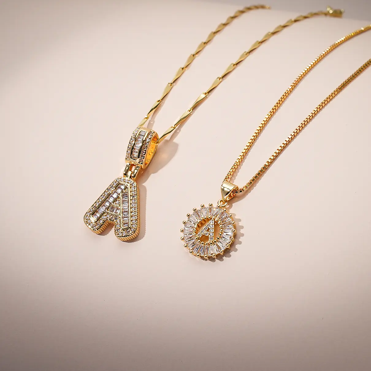 MEIITRUE Women's 2-Pack 14K Gold Plated Bubble Letter Initial Pendant Necklaces - Cubic Zirconia, Adjustable Length, Copper-Zinc Alloy, Gold Jewelry, Jewelry for Women, Ideal for Parties, Birthdays backtoschool Letters Necklace Fashion Matching Necklace