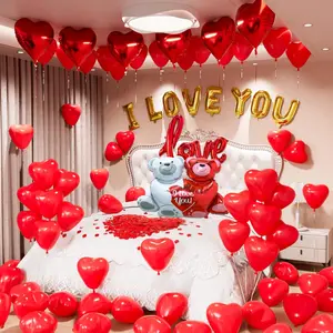 Valentine Day Balloons Decorations, I Love You Balloon and Love-Bear Red Heart Balloons with 1000 Pcs Red Silk Rose Petals, for Valentines Day,Anniversary, Proposal Wedding,Special Night Supplies