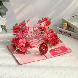 Valentine's Day Card, 3D Pop-Up Card with Flower Bouquet Keepsake Gift, Romantic Valentines Gifts and Flowers 2-in-1 Idea for Valentine, Birthday, Wedding, Anniversary, Wife Husband, Mom, Women, Him Her, Girlfriend Boyfriend