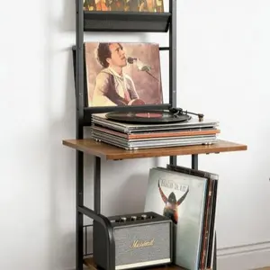 【New】Record Player Stand with Vinyl Storage, Record Player Table with Vinyl Record Storage up to 200 Albums, Turntable Stand with Record Holder Display Shelf, Record Player Cabinet Organizer Rack