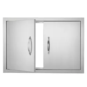VEVOR BBQ Access Door, 28W x 19H Inch Double Outdoor Kitchen Door, Stainless Steel Flush Mount Door, Wall Vertical Door with Handles, for BBQ Island, Grilling Station, Outside Cabinet