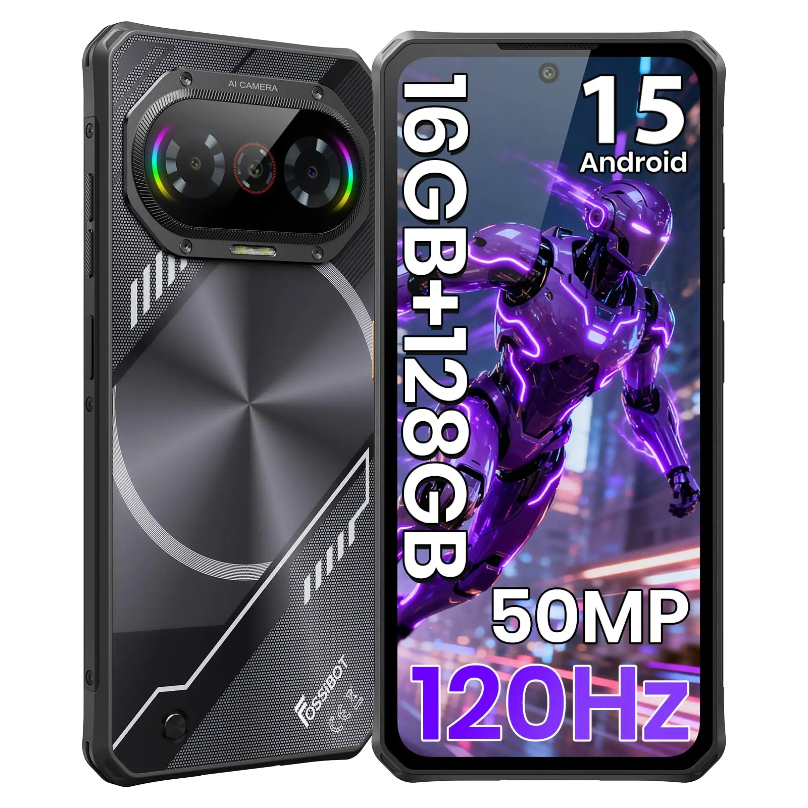 【DealsForYouDays】FOSSIBOT F114 Rugged Smartphone Unlocked, 16GB+128GB/2TB Android 15 Rugged Phone, 5000mAh Battery Cellphone,50MP+2MP+8MP Camera,Dual SIM 4G Phone,IP68 / IP69K, NFC