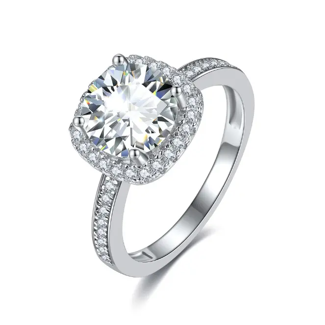 GleKey 2CT Halo Moissanite Engagement Ring 14K Gold Plated - Passes Diamond Tester