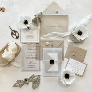 Champagne Wedding Invitations - Elegant Custom Acrylic & Vellum Suite Style 779