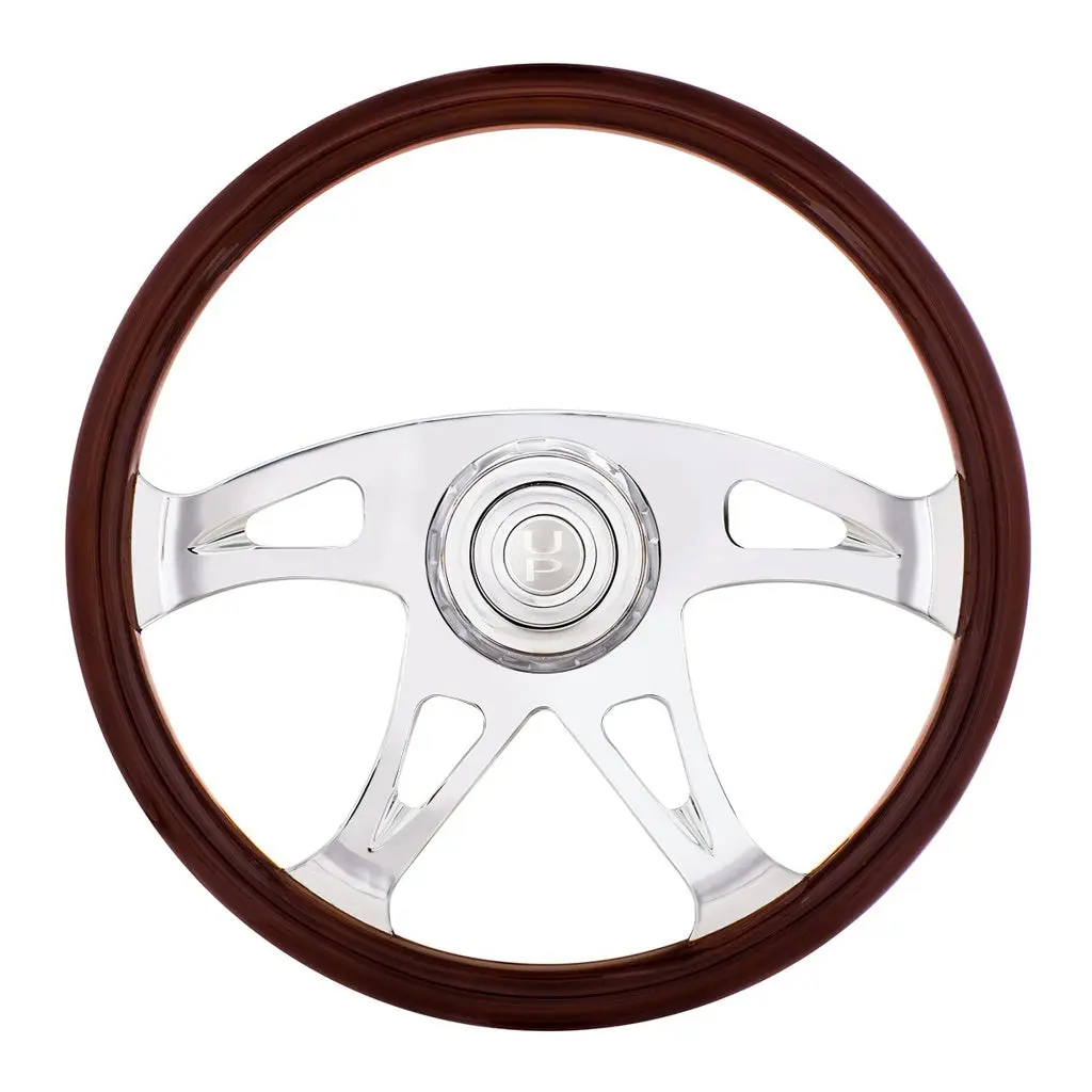 18" Classic Woodgrain Boss Steering Wheel, Universal Fit, with Matching Chrome Bezel and Horn Button