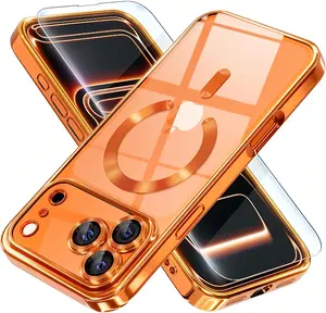 [Free!!Ship!] Shockproof TPU Transparent Case for IPhone 17 Pro Max 16 Plus 15 Mag Safe Heavy Duty All-Round Camera Lens Protector Soft Phone Cover