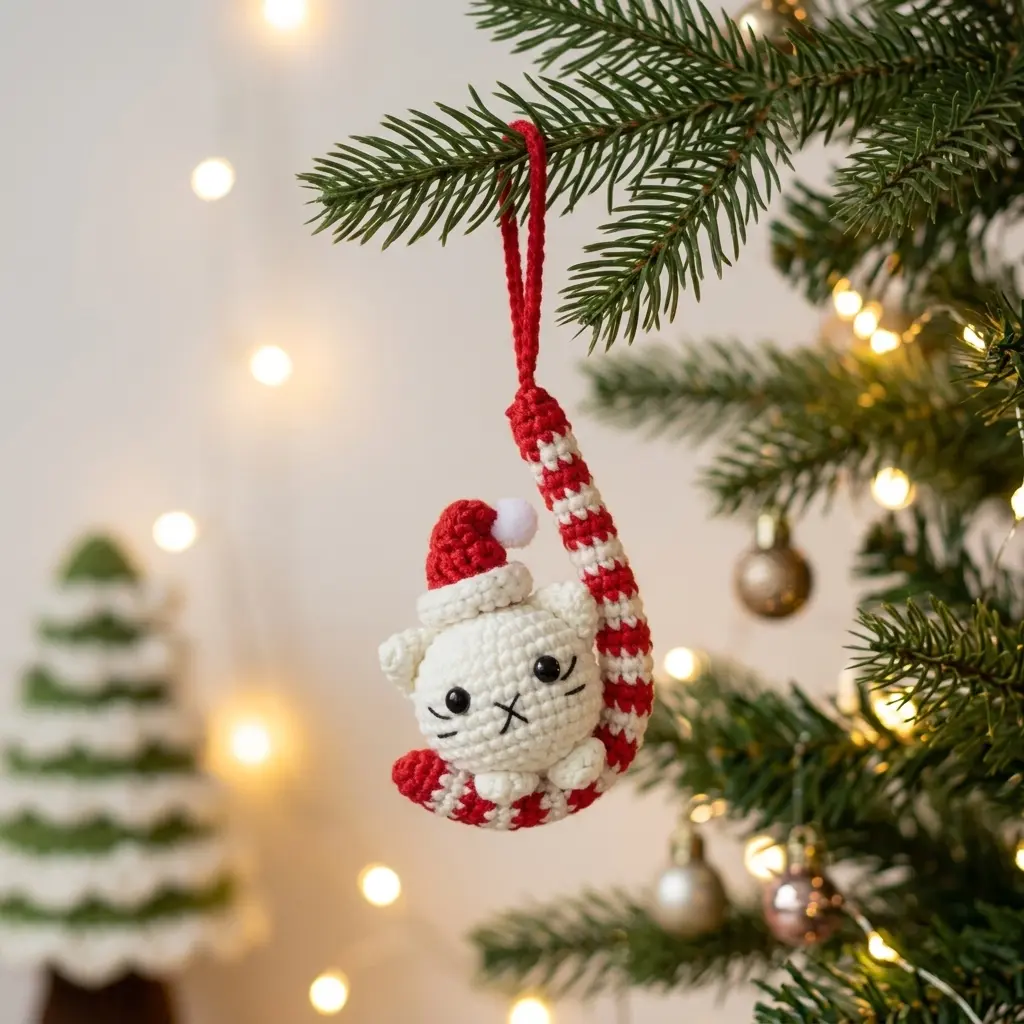 Crochet Cat Christmas Ornament - Christmas Tree Ornament Amigurumi - Handmade Gift for Cat Lovers - Christmas Decor