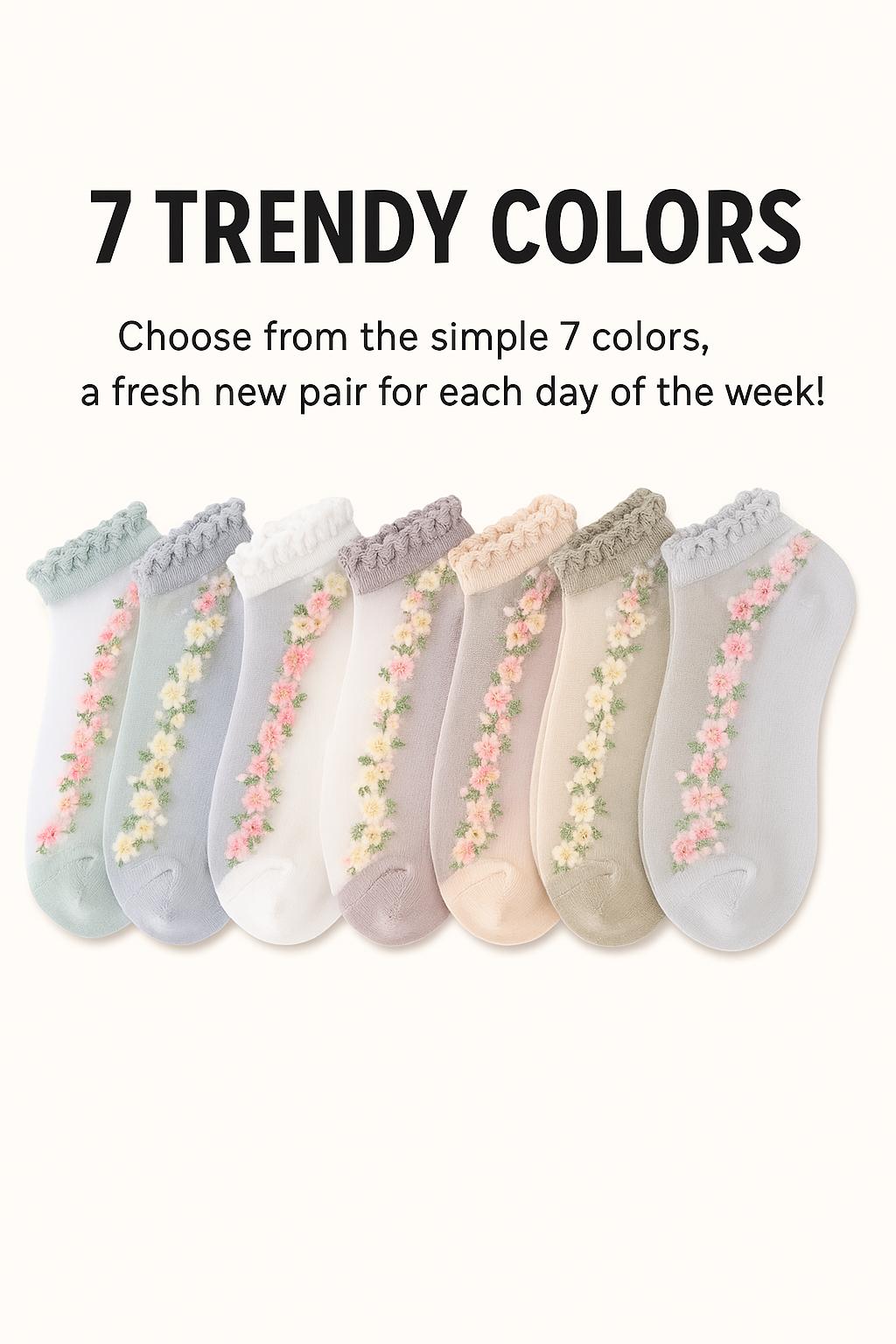 Floral Lace Women's Spring Summer Ankle Socks [10-pair pack] - Cute Cotton Sole Sweat-Wicking Breathable Socks (One size)