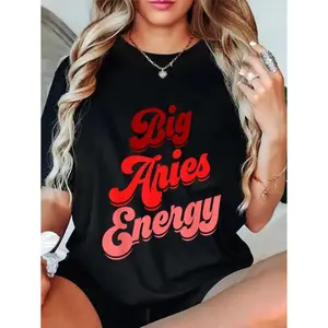 100% Cotton Unisex Aries Women Big Aries Energy Zodiac Sign Horoscope Astrology T-Shirt Casual Top
