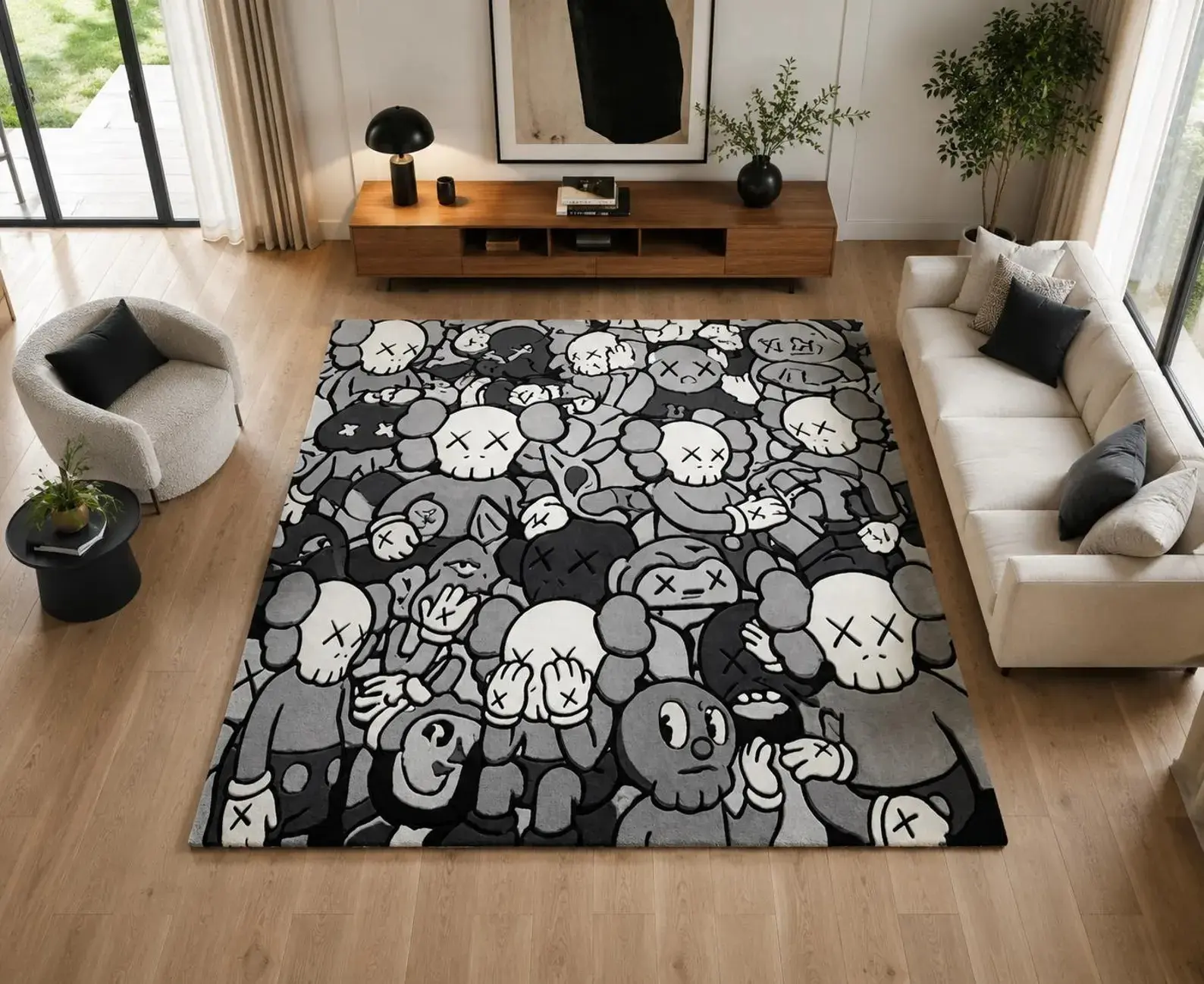 Urban Pop Art Area Rug, Colorful Street Art Plush Carpet for Living Room with Graphic Character Design