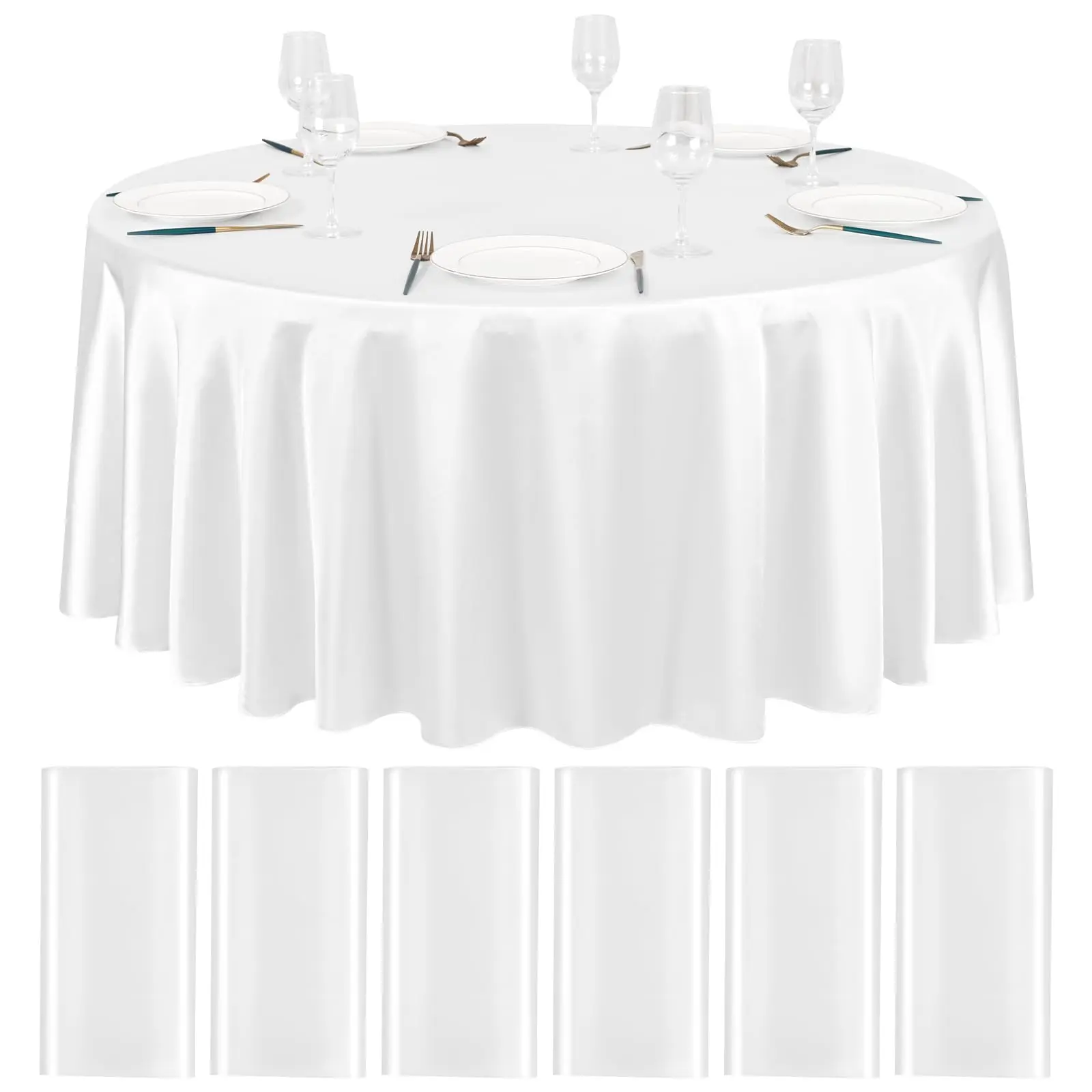 MTREO 6 10 Packs Satin Tablecloth 120 inch Round Tablecloths, Overlay Satin Table Cover Bright Silk Tablecloth Smooth Fabric Table Decoration for Wedding Party Banquet Events