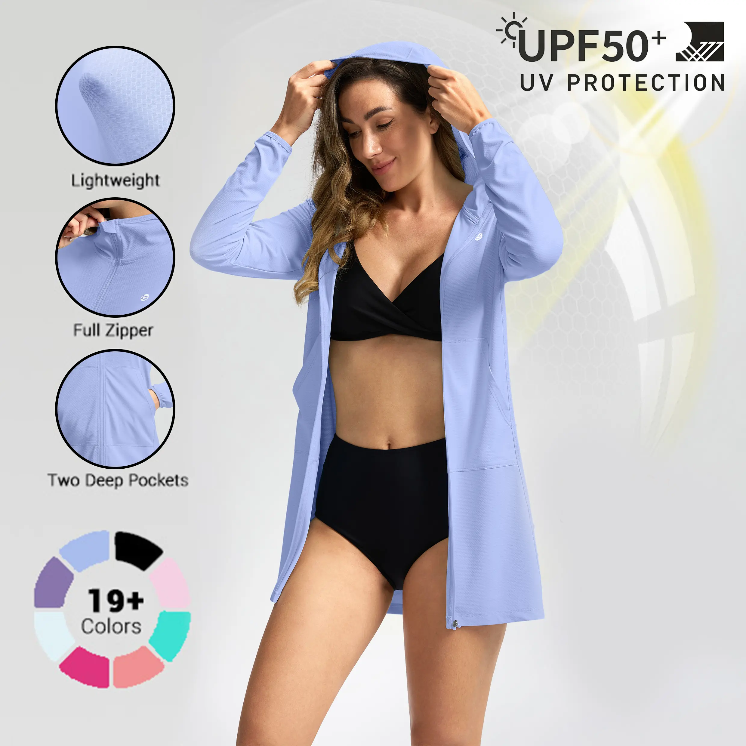G Gradual Women's UPF 50+ Sun Protection Swim Crochet Bikini Cover Up Full Zipper Hoodie Long Jacket SPF Lightweight Beach Cover Ups for Women SummerVibes #TikTokShopStockUp,summerwins,travel essentials,camping essentials