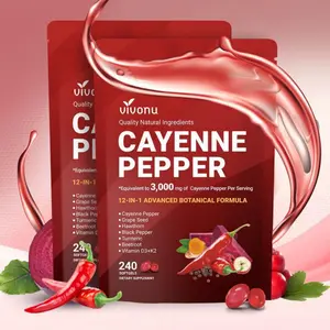 Cayenne Pepper Softgels for Circulation & Vitality with Vitamins D3 K2 Beetroot Hawthorn Extracts Plant-Based Non-GMO 240 Count
