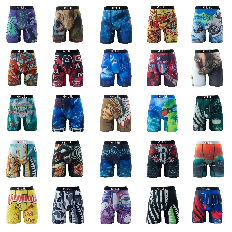 Men's Boxer Briefs 4/6/12 Pack - Menswear Athletic Casual Long Underwear, Breathable Polyester Blend, Comfortable Fit, Machine Washable, KXLBL Denim Beige Christmas Striped Basketball Cycling Protective Shorts (Adults)