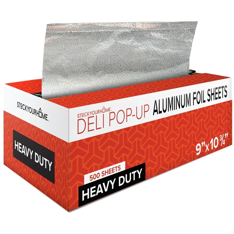 9” Ultra Heavy Duty Pop Up Deli Aluminum Foil Sheets, 500 Count Pre-Cut Foil Sheets, Heavy Duty Foil for Restaurant, Disposable Foil for Food, Tin Foil Sheets for Burrito, Hot Dog or Sandwich, Silver