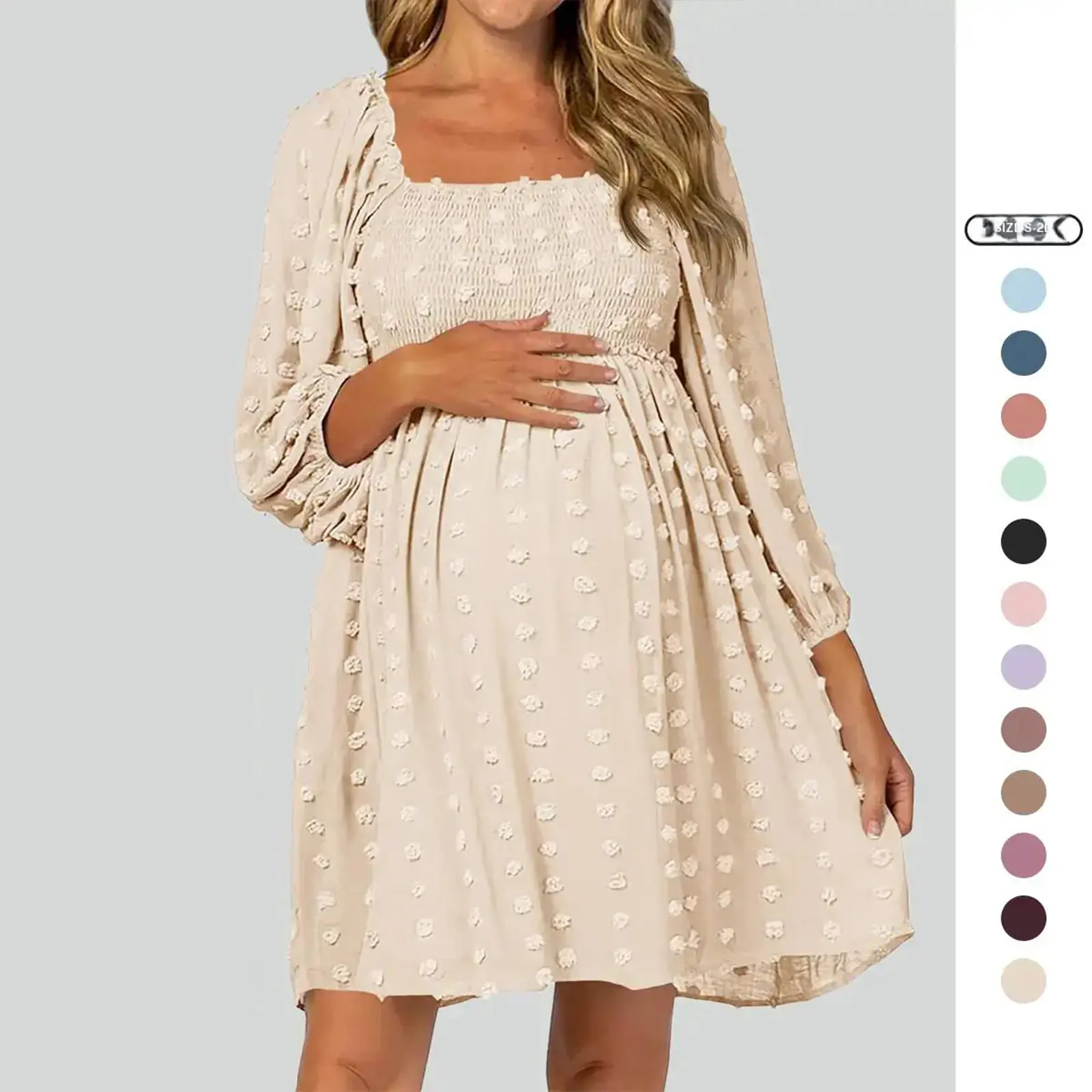 Imily Bela Women's Maternity Long Sleeve Dress Square Neck Swiss Dot Summer Casual Loose Short Dresses