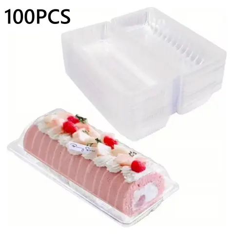 100-Pack Transparent Hinged Clamshell Food Containers with Tight-Seal Latch, Sturdy Disposable Takeaway Boxes, Easy-Carry Design, 8.46x3.35x2.72 Inches Inner Size for 8.46" Cake Fit & Leftovers, Kitchenware Bakeware Storage,familyfun