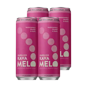 Melo 4pk Sparkling Kava Drink, Passionfruit, Orange & Guava, Sugar Free Non Alcoholic Drinks with Zero Calories, Gluten Free, Vegan, 100% Natural Mocktail with 750mg Kava Root per Drink, 12 oz Cans