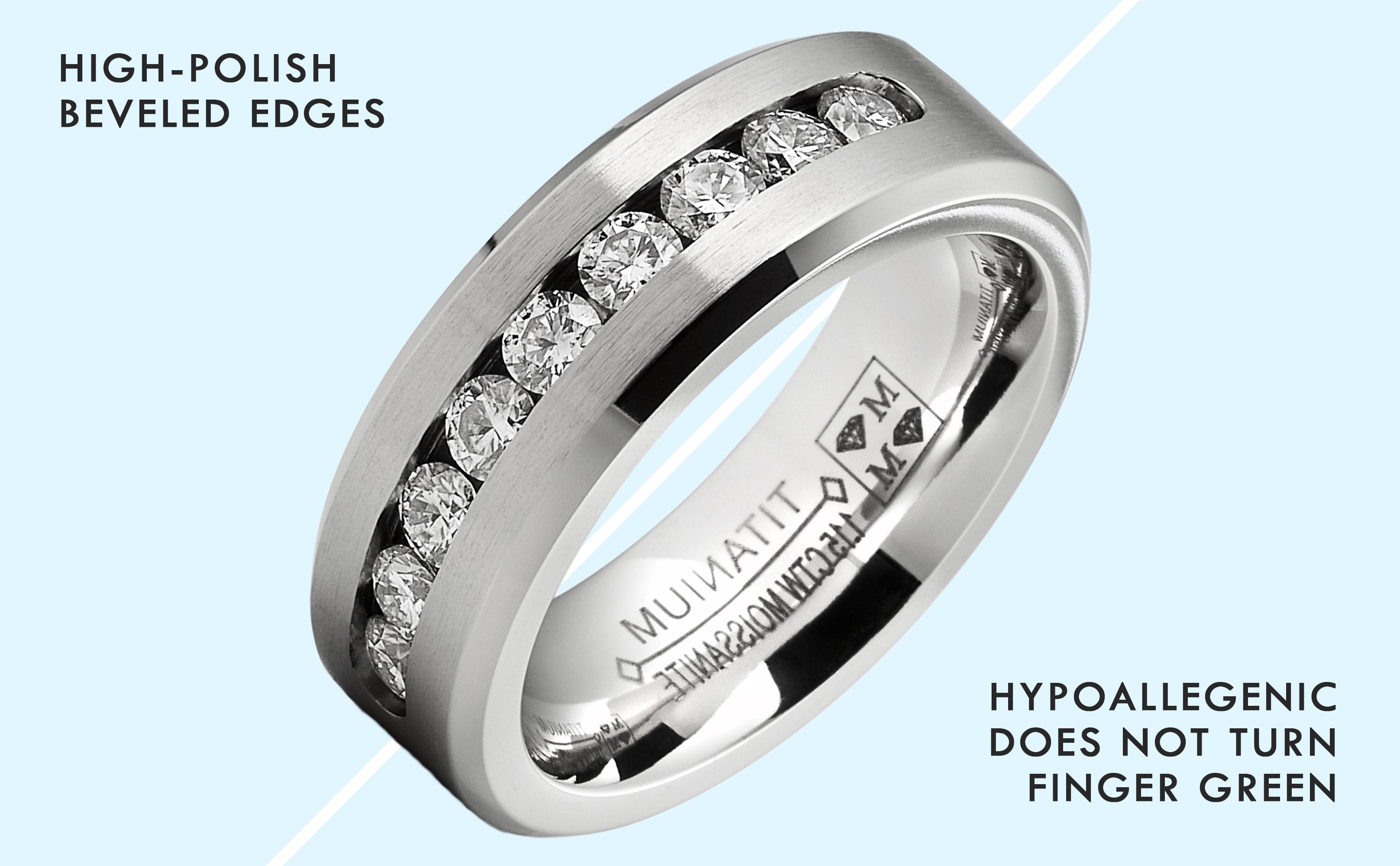 1.15 Carats Moissanite Mens Ring Wedding Band 9 Large Channel-Set 8MM