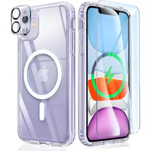 Entronix Bundle Compatible with iPhone 12 Mini - [Magnetic] Clear Case, 1 Clear Screen Protector & 1 Camera Lens Protectors