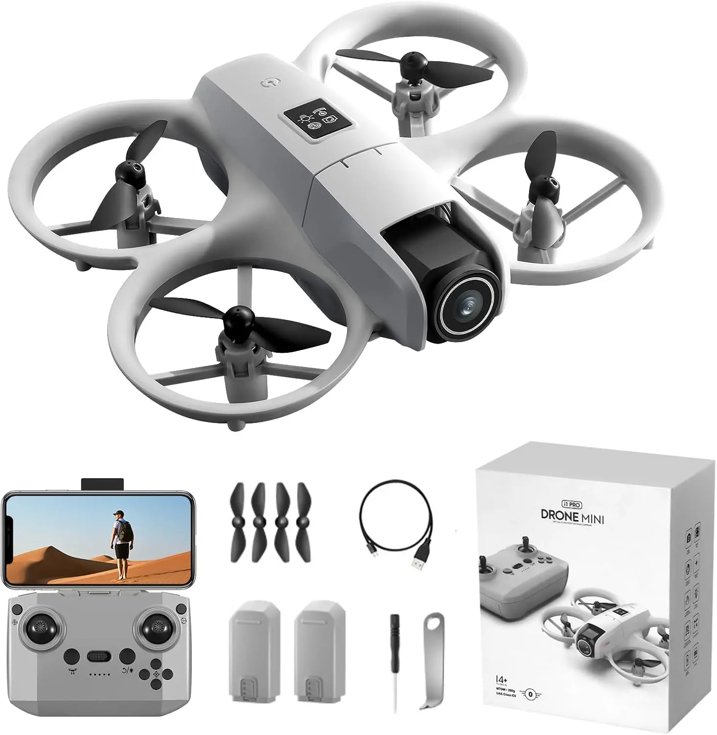 Drone with HD Camera, 360° Rolling One-Key Takeoff/Landing, Headless Mode Remote Control Lightweight Under 249g Drones with 2 Batteries RC Quadcopter Mini Aircraft Gifts, Spring summerwins