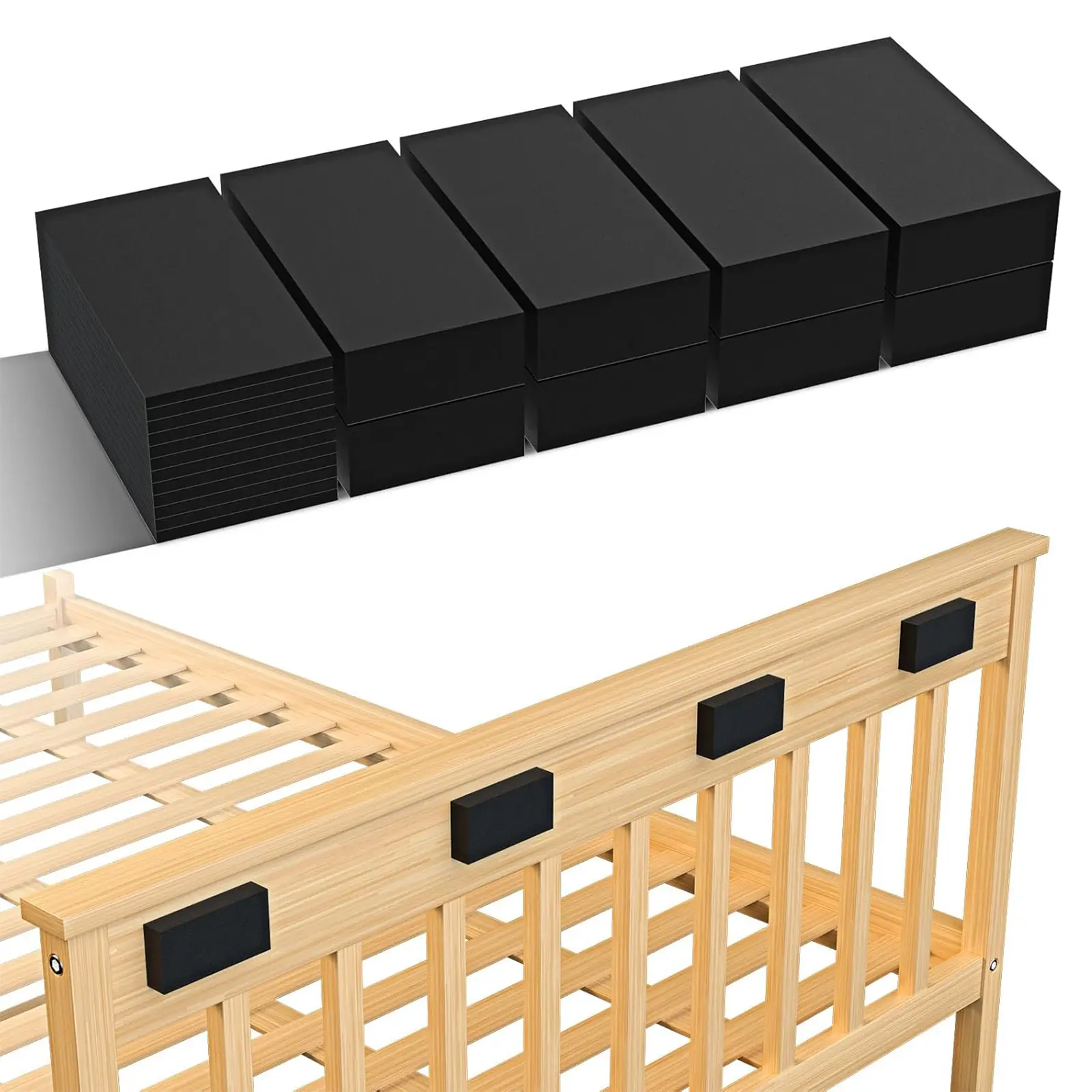 25Pcs EVA Foam Headboard Stoppers - 10Pcs(0.6in Thick) + 15Pcs(0.2in Thick), 1.57"x3" Adhesive Back Furniture Pads, Anti-Slip Gap Fillers, Dustproof Easy-Install Wall Protectors for Dining Room Smooth Customizable Surfaces (in Measurements)