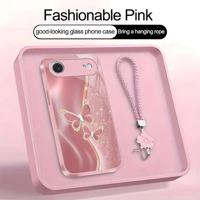 Suitable for [iPhone 17 Air] high-end women's phone case🤩，free four-leaf clover lanyardthe pattern is printed, not glitter，exquisite high-end printed patternsdrop-resistant and fingerprint-proof YM99
