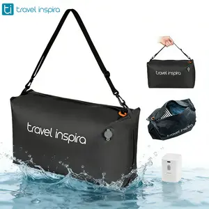 Travel inspira Vacuum Bags with Pump - Ultra-Durable Nylon Space Saver Compression Solution for Suitcases & Backpacks, Reusable, Lightweight, IP67 Airtight Zipper Seal, Light Black 2 Bags Set, outdoor