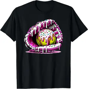 100% cotton Unisex Softball Drip Ice Cream Sprinkles Softball Glove T-Shirt