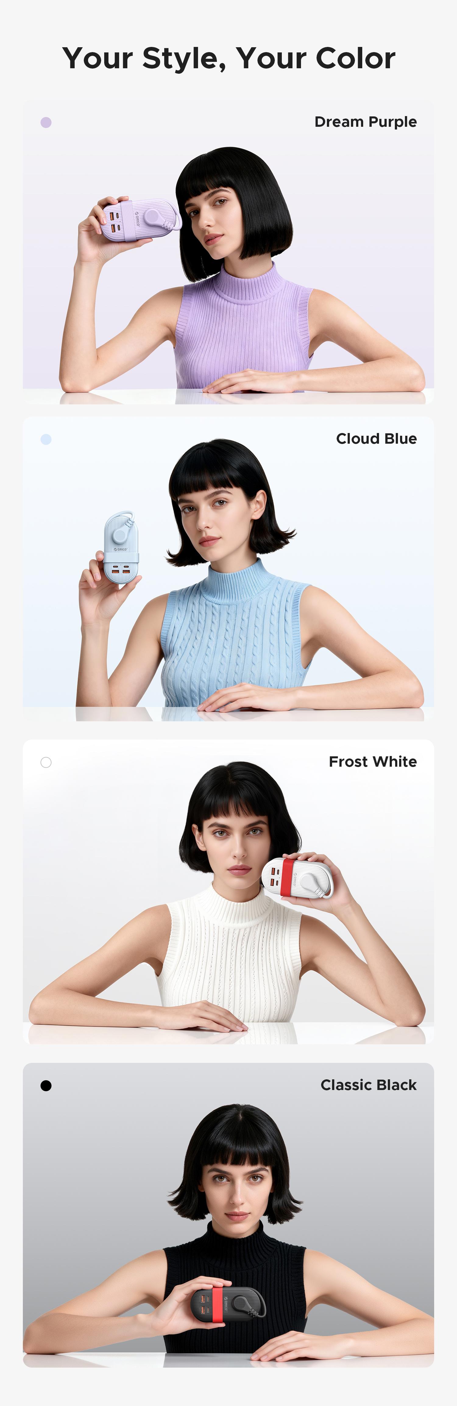 ORICO Upgraded 7-in-1 Travel Power Strip,2 Outlets & 4 USB Ports (2TYPE-C+2USB-A), 65W Fast Charging, Compact for Cruise, Hotel, Dorm, and Travel Essentials- TK