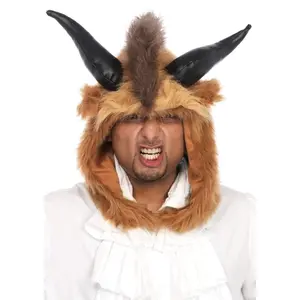 Men's Hooded Brutal Beast Theme Horned Mask, Halloween Accessories for Special Occasions