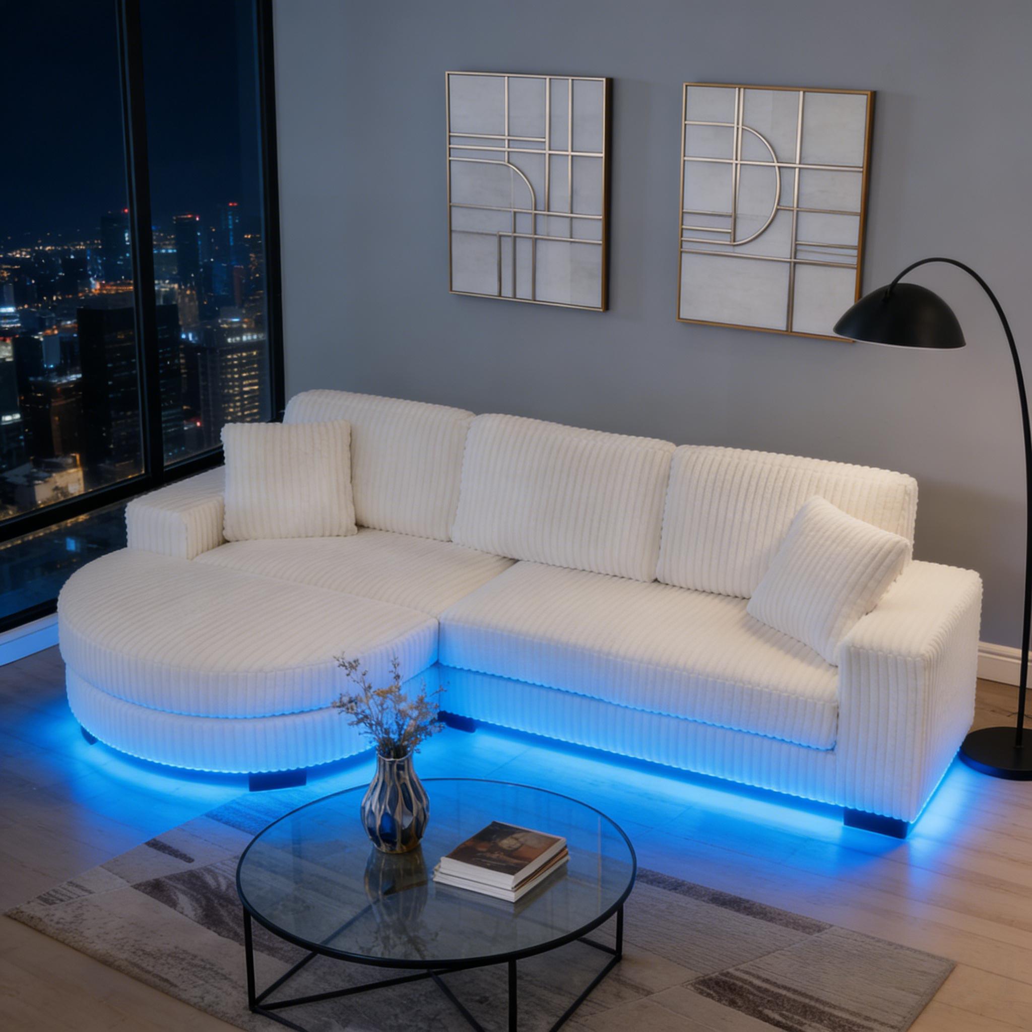 [3 Pack] Niccae Modern Floor Standing Sofa with 2 Pillows Convertible Foam Bed Sofa Corduroy Upholstered Lounger L Shaped Sectional Sofa with Ottoman Sectional Sofa for Home Office Living Room Bedroom Apartment Viral Boneless Sofa