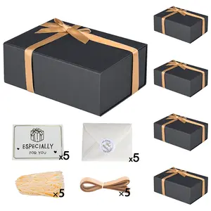5 Pack Magnetic Gift Boxes – Black & White Collapsible Gift Boxes with Lid, 10.2×7.5×3.1 in, Luxury Packaging for Wedding, Birthday & Holiday Gifts