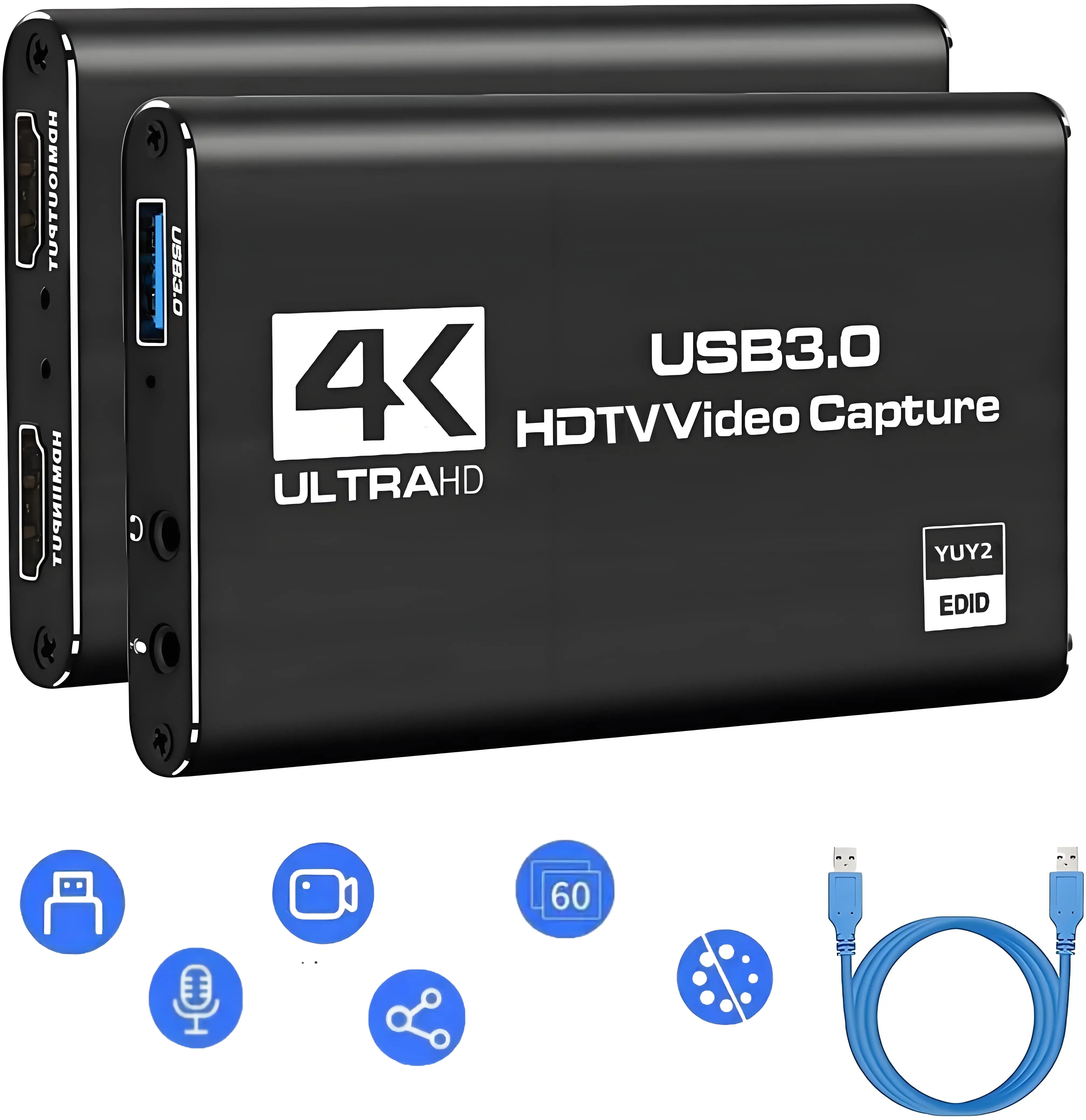 Audio Video Capture 4K HD Capture Card for Streaming, Full HD 1080P 60FPS USB Cam Link Game Screen Edid Computer Hdmi Headset