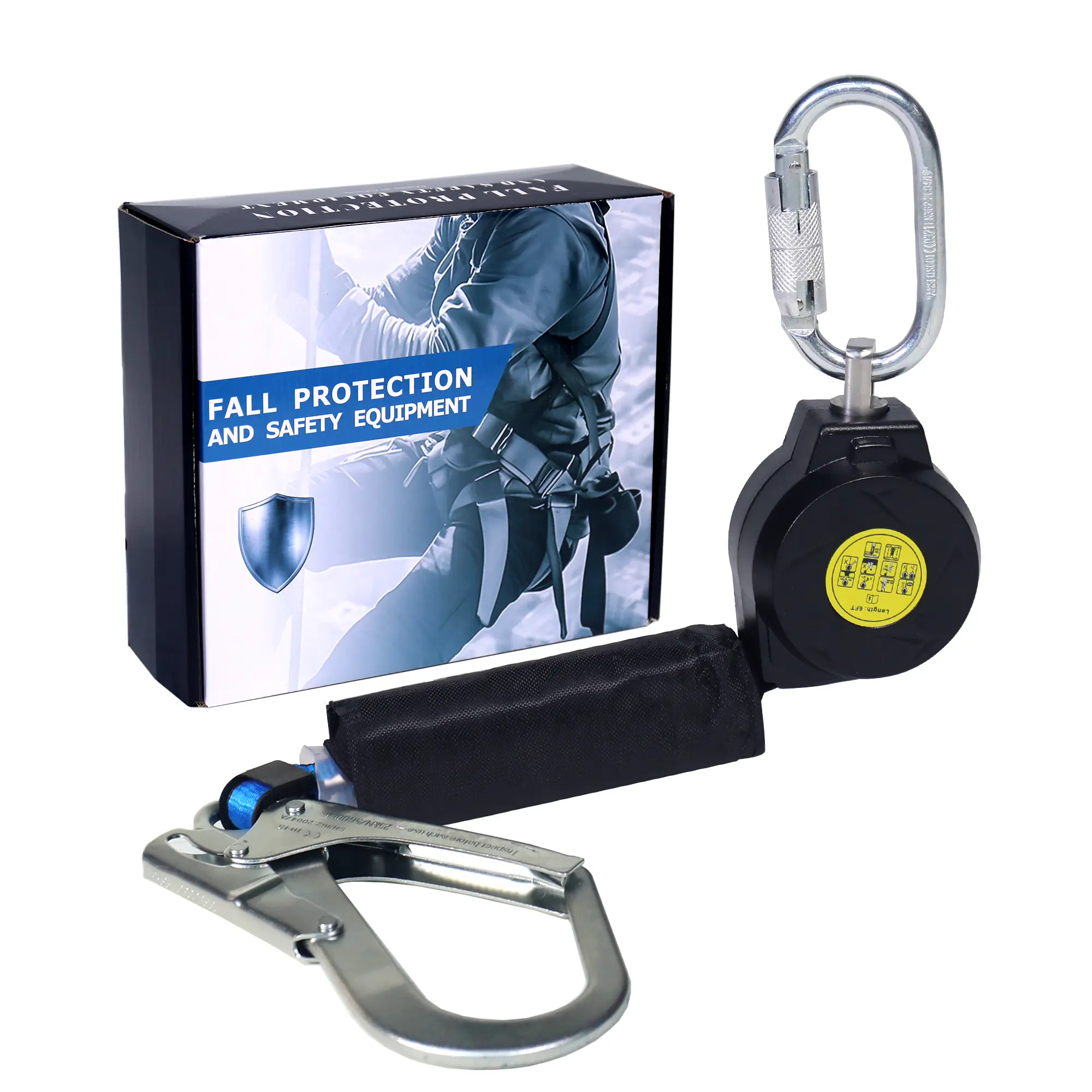 6FT Single Leg Self-Retracting Lifeline, ANSI-Certified Alloy Fall Protection Safety Lanyard with O-Ring Lock Climbing Carabiner, Shock-Absorbing Strap for Roofing, Climbing Roofs, Window Cleaning, Ladders