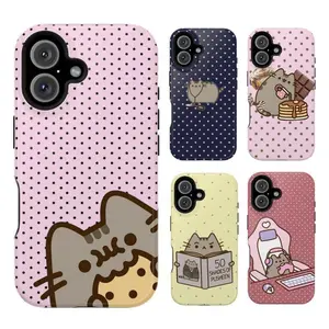 Adorable Kawaii Pusheen Cat Cartoon Polka Dot Design Premium Tough Shockproof Phone Case for iPhone 11 12 13 14 15 16 17 Pro Max Plus