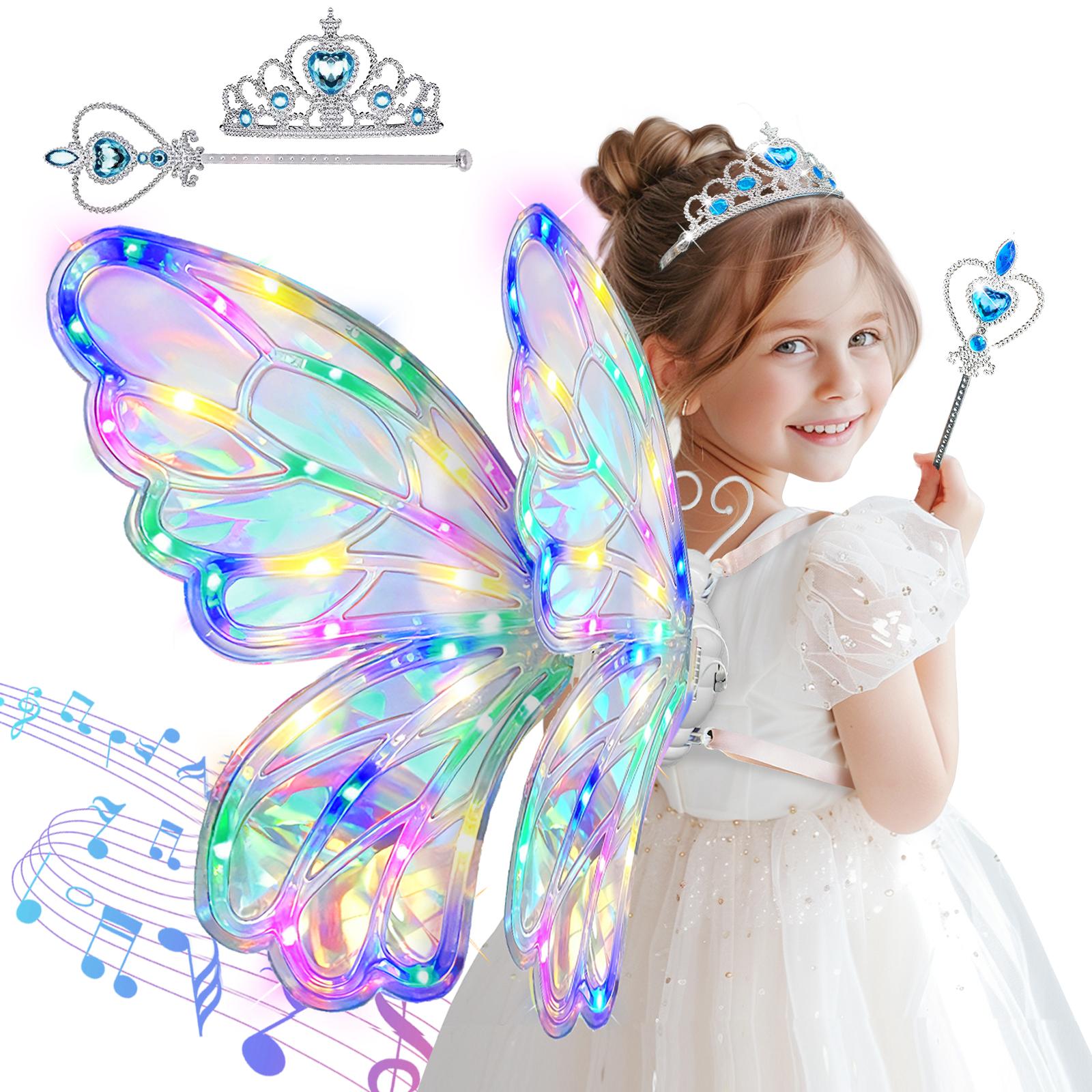 Light Up Fairy Wings for Girls - LED Butterfly Wings with Music for Kids Aged 3 4 5 6 7+ Costume, Birthday Christmas Party Costume Princess Toys for Girls