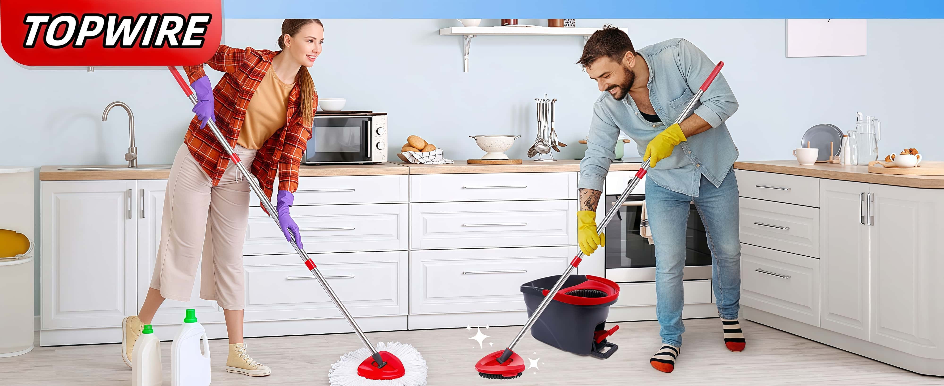 Spin Mop Replacements for O-Cedar 1-Tank System - Microfiber Flat Mop Set with 4 Reusable Pads, 30-58in Stainless Steel Handle, Plastic Brush, for Wood, Tile Floors summerwins,summerwins