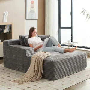 67" Oversized Chaise Lounge Indoor Oversized Boneless Cloud Couch with 3 Pillows Corduroy Sofa Bed, Comfy Sleeper Chair for Living Room Bedroom Reading Chair No Assembly Required