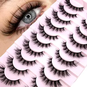 10 Pairs Of Natural Looking False Eyelashes Soft And Fluffy Eyelashes Cat Eye Style lashes 3D Curling Eyelash Extension Tool Reusable Natural Wispy Eyelash Thick Curl DIY At Home